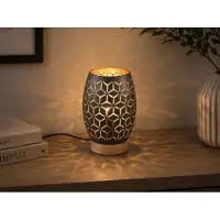 Meine Wunschleuchte Kleine Tischlampe Schwarz Gold mit Dekorstanzung & Holzfuß inkl. E27 LED H: 21cm