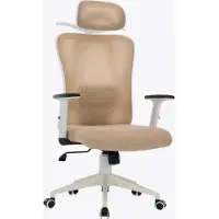 Trisens Bürostuhl mit platzsparendem Kleiderbügel - ergonomischer Schreibtischstuhl mit Nacken- und Lordosenstütze - komfortabler Gamingstuhl mit Netzrückenlehne und Wippfunktion,Farbe:Weiß/Taupe