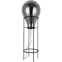 Casa Padrino Luxus Stehleuchte Grau / Schwarz Ø 50 x H. 158 cm - Runde Metall Stehleuchte mit Glas Lampenschirm - Luxus Stehleuchten - Luxus Leuchten - Luxus Interior