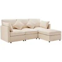 SOFTWEARY Ecksofa mit Hocker, Zier- und Armlehnenkissen, L-Form, Chenille, Wohnzimmersofa
