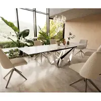 DELIFE Esstisch Edge 200-300x100 Keramik Calacatta Luxe Weiß-Gold-Grau Spider Flachstahl Edelstahl ausziehbar
