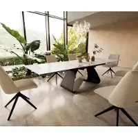 DELIFE Esstisch Edge 200-300x100 Keramik Calacatta Luxe Weiß-Gold-Grau W-Gestell Schwarz ausziehbar