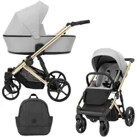 Kunert Kinderwagen Arizo Premium 2in1 - goldene Rahmenfarbe - Farbe: Grau
