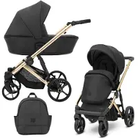 Kunert Kinderwagen Arizo Premium 2in1 - goldene Rahmenfarbe - Farbe: Black Eco