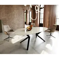 DELIFE Esstisch Edge Oval 220x120 Keramik Iris FMG Onice Oro Zenthara kantig Metall Schwarz
