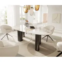 DELIFE Esstisch Edge Oval 220x120 Keramik Minas Melange Weiß-Beige Pilier Edelstahl Graphit