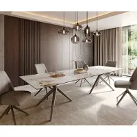 DELIFE Esstisch Edge 300x100 Keramik Minas Melange Weiß-Beige Estelar rund Metall Effektfinish Titan