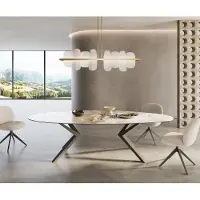 DELIFE Esstisch Edge Oval 280x130 Keramik Minas Melange Weiß-Beige Zenthara kantig Metall Effektfinish Titan