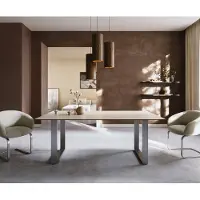 DELIFE Esstisch Edge 200x100 Keramik Laminam Travertino Bianco Creme-Weiß Edelstahl Schmal