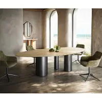 DELIFE Esstisch Edge Oval 280x130 Keramik Laminam Sabbia Eichefarbig Troa Edelstahl Graphit