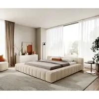 DELIFE Polsterbettgestell Espazio 180x200 cm Teddystoff Beige mit Stauraum