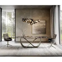 DELIFE Esstisch Edge Oval 280x130 cm Keramik Iris FMG Agatablack Infinity Metall Effektfinish Titan