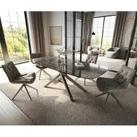 DELIFE Esstisch Edge Boot 180-220x100 cm Keramik Emperador Extra Lucidato Dunkelbraun Kreuzgestell Rechteck Effektfinish Titan ausziehbar