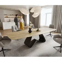 DELIFE Esstisch Edge Boot 200-300x120 cm Keramik Laminam Sabbia Eichefarbig W-Gestell Metall Schwarz ausziehbar