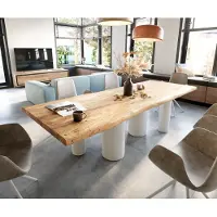 DELIFE Esstisch Edge 280x100 XL Akazie Natur Pilier Metall Weiß Live-Edge