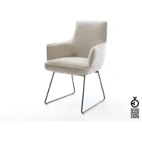 DELIFE Esszimmerstuhl Heira-Flex mit Armlehnen Webstoff Soft Beige Kufengestell Schwarz Taschenfederkern