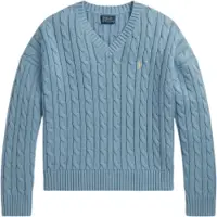 Ralph Lauren für Mädchen. 313A11238004 Blauer Baumwollpullover mit Zopfmuster ((S) 7años= 130/134cm), Lässig, Baumwolle, Langarm, Kinde