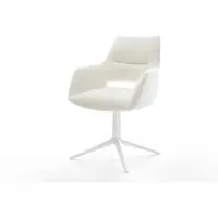 DELIFE Drehstuhl Yago-Flex mit Armlehnen Bouclé Soft Beige Fußkreuz Weiß 360° drehbar Wippfunktion Taschenfederkern