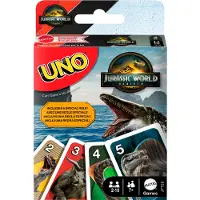 Mattel Games UNO Jurassic World Rebirth Kartenspiel für Kinder, Familien und Erwachsene, Kartenspiel, Abwurf, 7 Jahr(e)