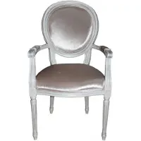 Casa Padrino Barock Esszimmer Stuhl mit Armlehne Beige / White / Silver - Designer Stuhl - Luxus Qualität