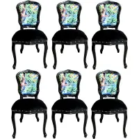 Casa Padrino Luxus Barock Esszimmer Set Comic Mehrfarbig / Schwarz 55 x 54 x H. 103 cm - 6 handgefertigte Esszimmerstühle - Designer Stühle - Barock Esszimmermöbel