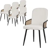 ML-Design Esszimmerstühle 6er Set Beige Stoffbezug Küchenstuhl mit Rattan Optik-Armlehnen Gepolsterte Stühle mit Metallbeinen Sessel ergonomisch