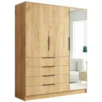 BM-Möbel Bogota Kleiderschrank mit Drehtüren, Schubladen und Spiegel - Gold Craft - 150 x 61 x 215 cm