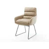 DELIFE Esszimmerstuhl Abelia-Flex mit Armlehnen Mikrofaser Beige Vintage Kufengestell Schwarz