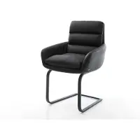 DELIFE Freischwinger Abelia-Flex mit Armlehnen Echt-Leder Schwarz Freischwinger flach Schwarz