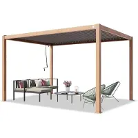 TOOLPORT PRIMEYARD Pergola 3x4 m Aluminium-Pfosten in Holzoptik mit Lamellendach aus Stahl Terrassenüberdachung