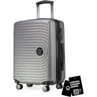 Hauptstadtkoffer Mitte - Handgepäck-Koffer + digitaler Gepäckanhänger Kofferschild, Kabinentrolley XL-Erweiterung Bordgepäck Hardcase Handkoffer Flugzeug Carry-On 55 L TSA,Silber matt
