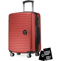 Hauptstadtkoffer Mitte - Handgepäck-Koffer + digitaler Gepäckanhänger Kofferschild, Kabinentrolley XL-Erweiterung Bordgepäck Hardcase Handkoffer Flugzeug Carry-On 55 L TSA,Rot