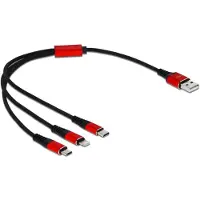 DeLOCK USB Ladekabel 3 in 1 for Lightning / Micro USB / USB Type-C 30 cm, 0,3 m, USB A, USB C/Micro-USB B/Lightning, USB 2.0, Schwarz, Rot
