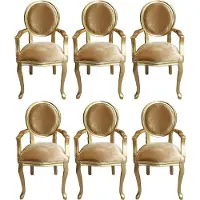 Casa Padrino Luxus Barock Esszimmer Set Medaillon Gold / Gold 58 x 54 x H. 103 cm - 6 handgefertigte Esszimmerstühle mit Armlehnen - Barockmöbel