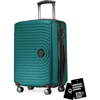 Hauptstadtkoffer Mitte - Handgepäck-Koffer + digitaler Gepäckanhänger Kofferschild, Kabinentrolley XL-Erweiterung Bordgepäck Hardcase Handkoffer Flugzeug Carry-On 55 L TSA,Türkis