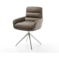 DELIFE Drehstuhl Abelia-Flex mit Armlehnen Mikrofaser Taupe Vintage Kreuzgestell breit Edelstahl 360° drehbar Wippfunktion