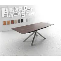 DELIFE Esstisch Edge 180/220x90cm Glas Antique-braun Kreuzgestell Rechteck Edelstahl Ausziehbar
