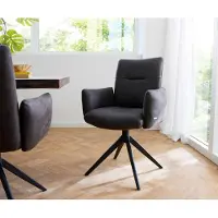 DELIFE Drehstuhl Jova-Flex mit Armlehnen Mikrofaser Anthrazit Vintage Kreuzgestell breit Schwarz 360° drehbar Taschenfederkern