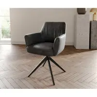 DELIFE Drehstuhl Xana-Flex mit Armlehnen Mikrofaser Anthrazit Vintage Kreuzgestell breit Schwarz 360° drehbar Taschenfederkern