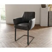 DELIFE Freischwinger Xana-Flex mit Armlehnen Mikrofaser Anthrazit Vintage Freischwinger flach Schwarz Taschenfederkern