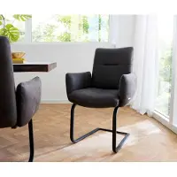 DELIFE Freischwinger Jova-Flex mit Armlehnen Mikrofaser Anthrazit Vintage Freischwinger flach Schwarz Taschenfederkern