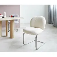 DELIFE Freischwinger Nube-Flex Bouclé Weiß Freischwinger flach Edelstahl Taschenfederkern