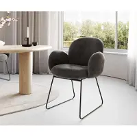 DELIFE Esszimmerstuhl Nube-Flex mit Armlehnen Mikrofaser Anthrazit Vintage Kufengestell Schwarz Taschenfederkern