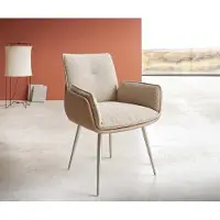 DELIFE Esszimmerstuhl Nela-Flex Materialmix Schlamm 4-Fuß konisch Edelstahl