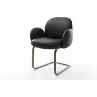 DELIFE Freischwinger Nube-Flex mit Armlehnen Echt-Leder Schwarz Freischwinger flach Effektfinish Titan Taschenfederkern