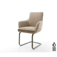 DELIFE Freischwinger Heira-Flex mit Armlehnen Materialmix Schlamm Freischwinger flach Effektfinish Titan Taschenfederkern