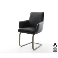 DELIFE Freischwinger Heira-Flex mit Armlehnen Echt-Leder Schwarz Freischwinger flach Effektfinish Titan Taschenfederkern