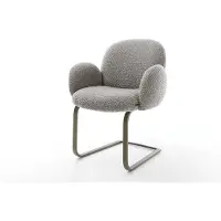 DELIFE Freischwinger Nube-Flex mit Armlehnen Bouclé Silbergrau Freischwinger flach Effektfinish Titan Taschenfederkern