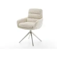 DELIFE Esszimmerstuhl Abelia-Flex mit Armlehnen Cord Beige Kreuzgestell breit Edelstahl