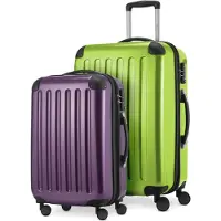 Hauptstadtkoffer Alex - 2er Set Handgepäck + Mittelgroßer Koffer, Kofferset Resekofffer Trolleys Hartschale Polycarbonat glänzend,Apfelgrün-Aubergine